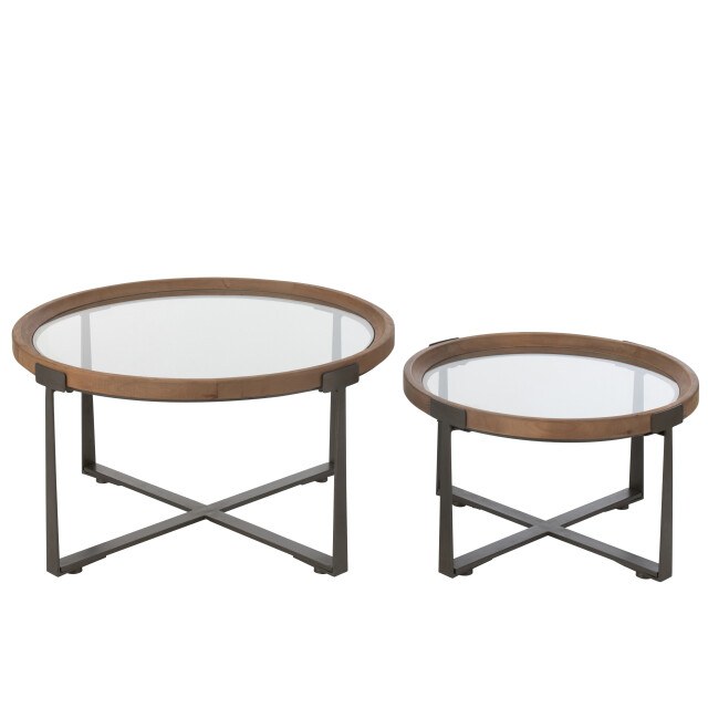 J-Line set van 2 salontafel luki glas/spar hout naturel/zwart 80x80x43cm 2999575 large
