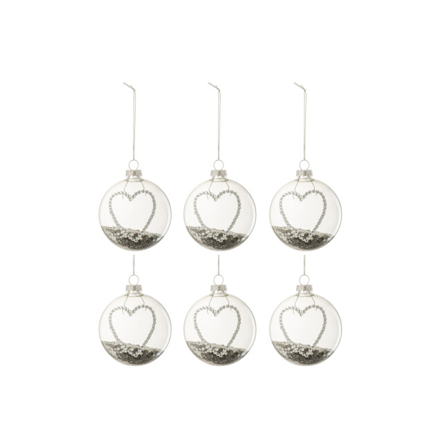 J-Line doos van 6 kerstballen hart strass zilver sterretjes glas klaar small - 3006067 large