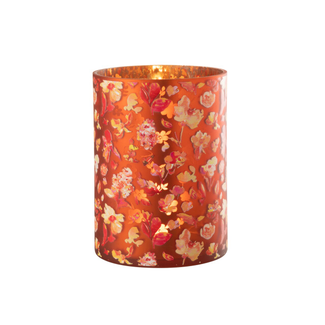 J-Line windlicht bloemen glas oranje large 18x18x24cm 3013739 large