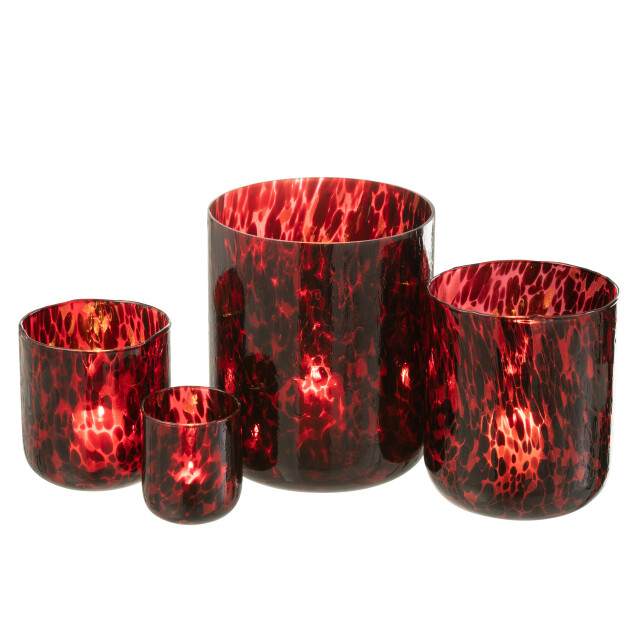 J-Line windlicht gevlekt glas rood/zwart extra large 20x20x25cm 3013731 large