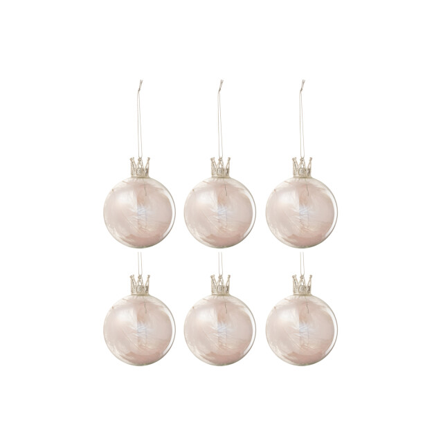 J-Line doos van 6 kerstballen kroon pluim licht glas klaar small - 3006162 large
