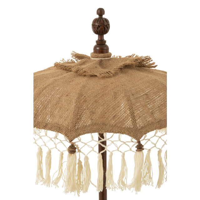 J-Line parasol kwast+voet jute/hout /wit small 52x52x87cm 3001321 large