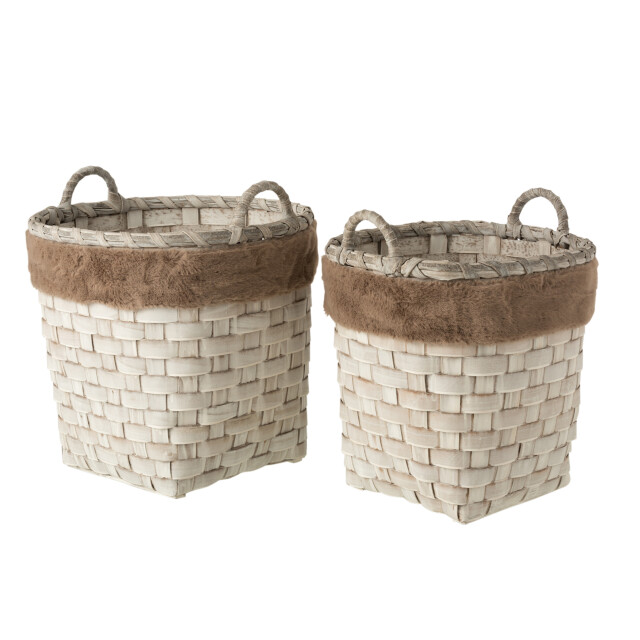 J-Line set van 2 manden rond met handvaten imitatiebont afneembaar rotan plat 3004979 large
