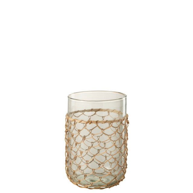 J-Line vaas breiwerk glas/riet small 14x14x21cm 2997813 large