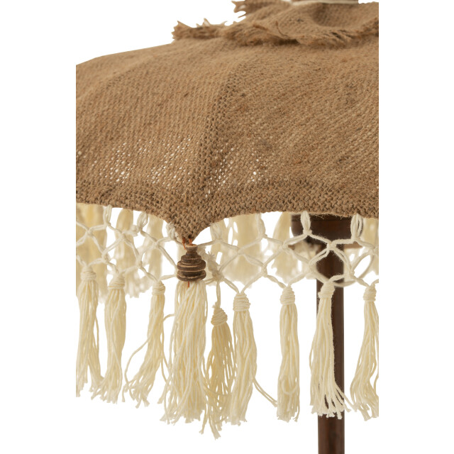 J-Line parasol kwast+voet jute/hout /wit small 52x52x87cm 3001321 large