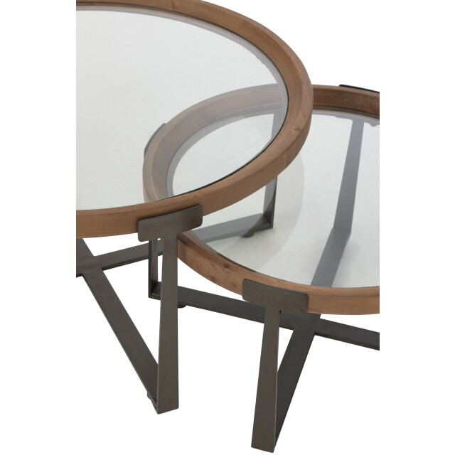 J-Line set van 2 salontafel luki glas/spar hout naturel/zwart 80x80x43cm 2999575 large