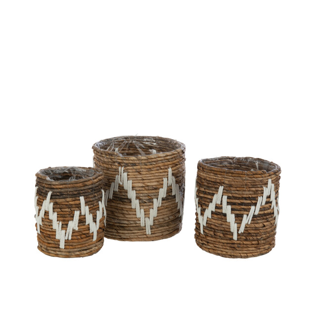 J-Line set van 3 manden fanny bananenbladeren natuur/wit 22x22x19cm 3005131 large