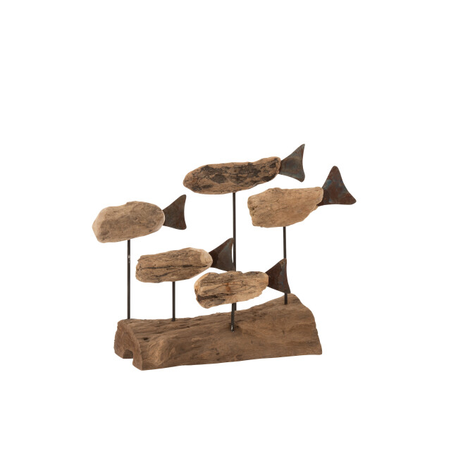 J-Line vissen 5 op voet drijfhout/ijzer 25x10x22cm 3005437 large