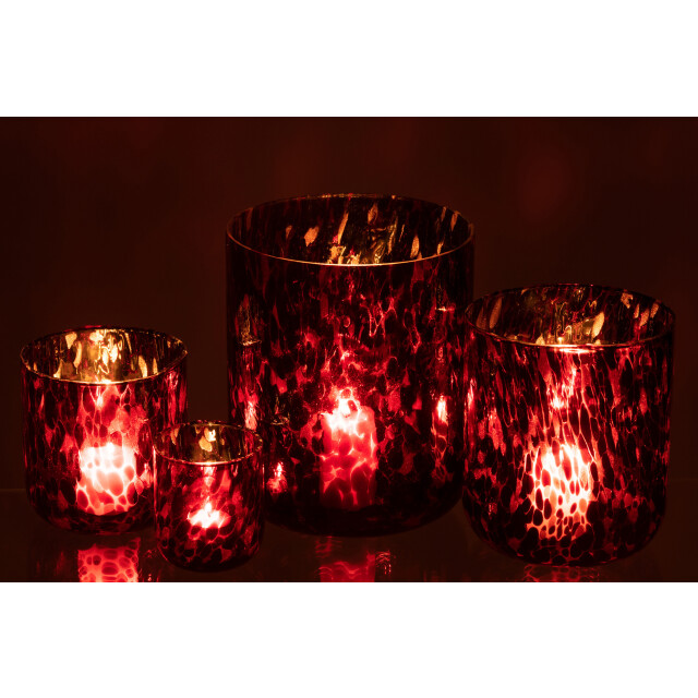 J-Line windlicht gevlekt glas rood/zwart extra large 20x20x25cm 3013731 large