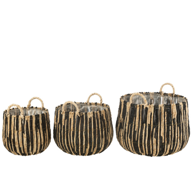 J-Line set van 3 mand maste mais/ijzer /naturel 44x44x36cm 3005134 large