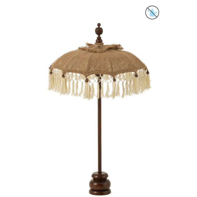 J-Line parasol kwast+voet jute/hout /wit small 52x52x87cm 3001321 large