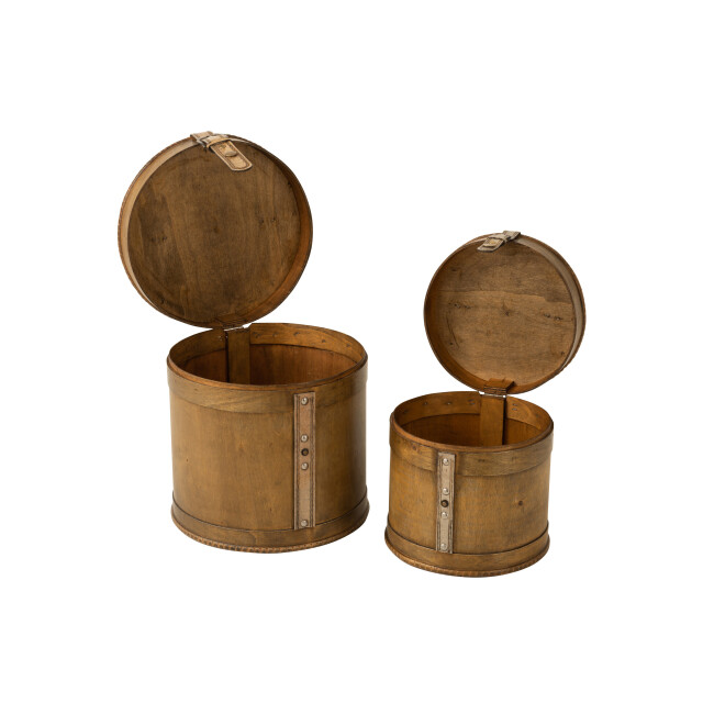 J-Line set van 2 koffers rond hout beige 27x25.5x26cm 3005227 large
