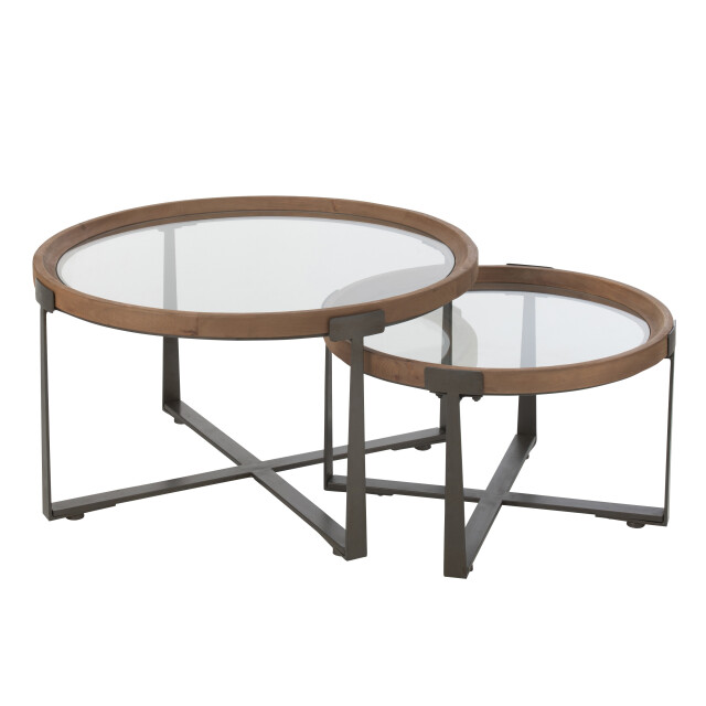 J-Line set van 2 salontafel luki glas/spar hout naturel/zwart 80x80x43cm 2999575 large