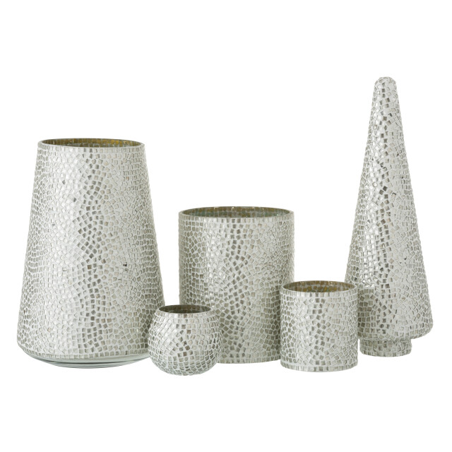 J-Line boom mozaiek glas wit/zilver 13x13x41cm 3003680 large