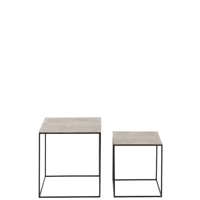 J-Line set van twee bijzettafels vierkant aluminium/ijzer zilver/zwart - 2999268 large