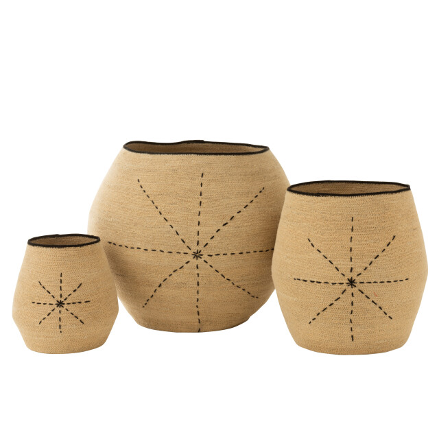 J-Line set van 3 mand ster stippellijnen zeegras /zwart 68x68x57cm 3005112 large