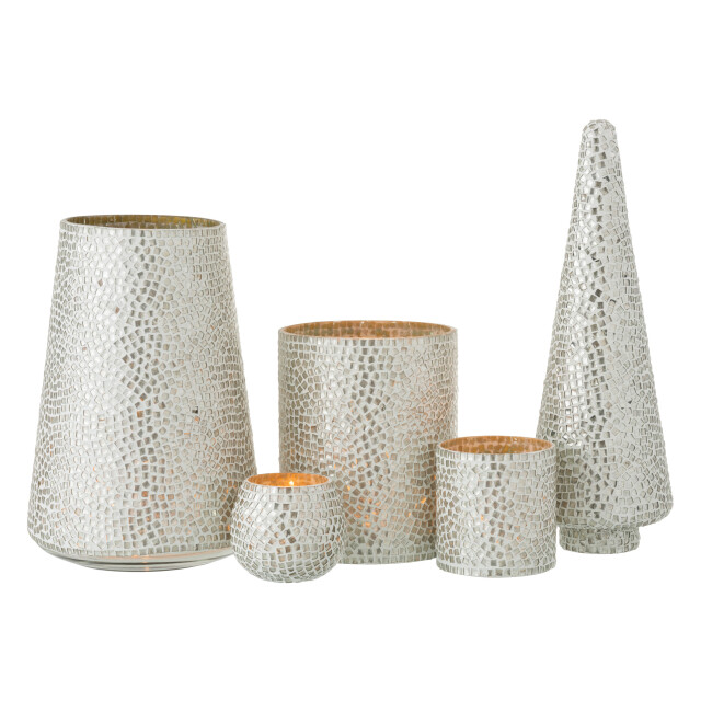 J-Line boom mozaiek glas wit/zilver 13x13x41cm 3003680 large