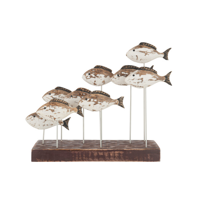 J-Line school vissen op voet 8 alabasia hout bruin 52x13x40cm 3006536 large