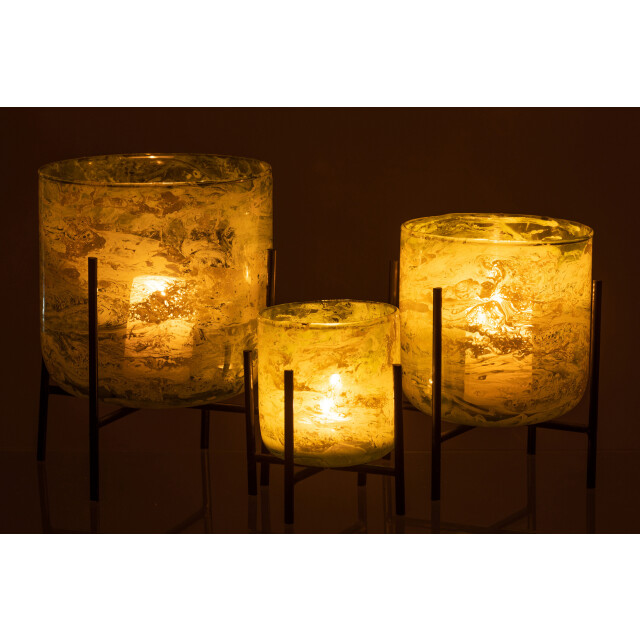 J-Line windlicht staand glas/ijzer marmer large 18x18x20cm 3013704 large