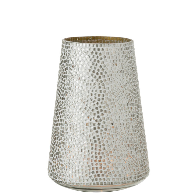 J-Line windlicht mozaiek glas wit/zilver large 21.5x21.5x30cm 3013766 large