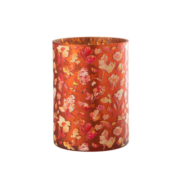 J-Line windlicht bloemen glas oranje large 18x18x24cm 3013739 large