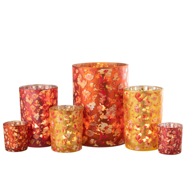 J-Line windlicht bloemen glas oranje large 18x18x24cm 3013739 large
