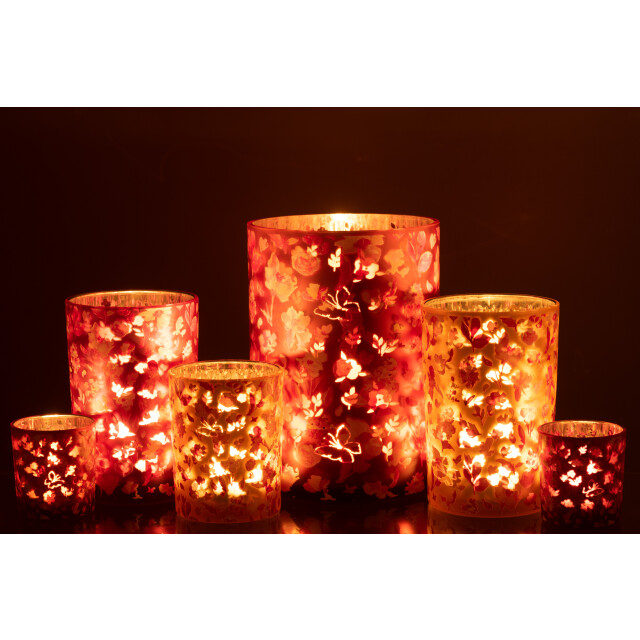 J-Line windlicht bloemen glas oranje large 18x18x24cm 3013739 large
