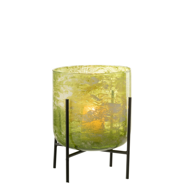 J-Line windlicht staand glas/ijzer marmer large 18x18x20cm 3013704 large