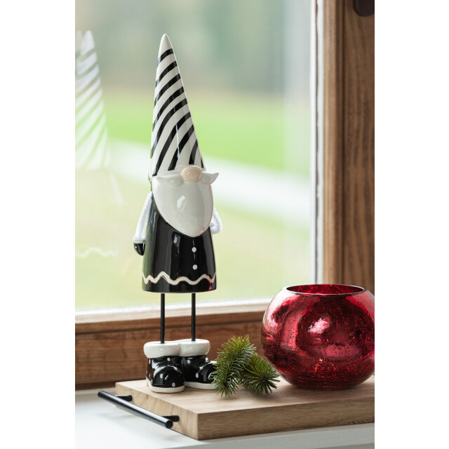 J-Line kerstman staand strepen keramiek zwart/wit large 11x11x41cm 3007126 large