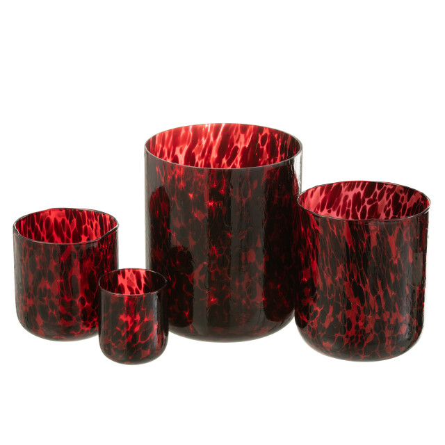 J-Line windlicht gevlekt glas rood/zwart extra large 20x20x25cm 3013731 large