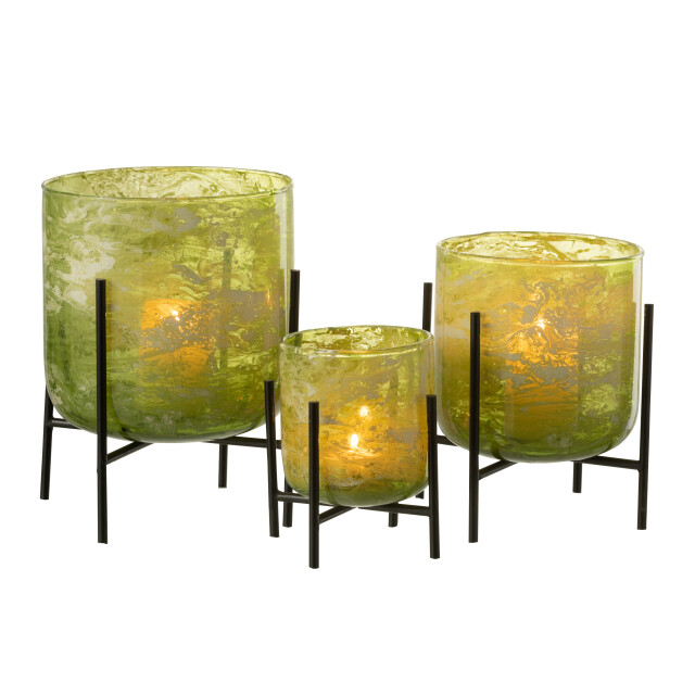 J-Line windlicht staand glas/ijzer marmer large 18x18x20cm 3013704 large
