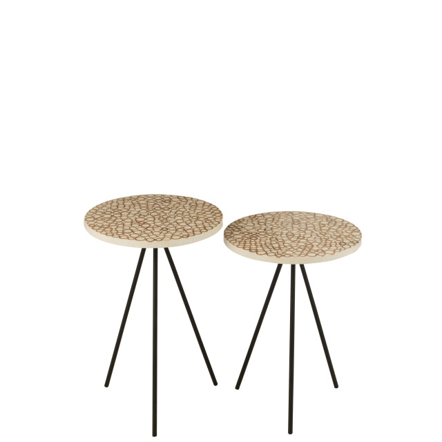 J-Line set van twee bijzettafel ringen resine bruin/wit 38x38x45cm 3001101 large