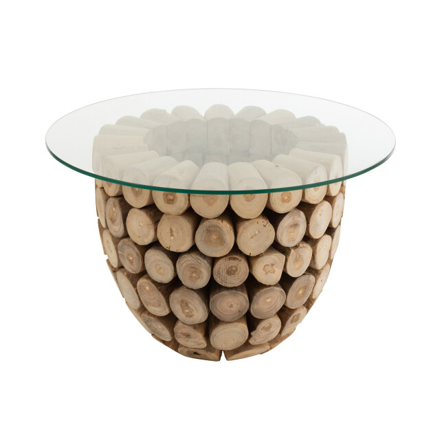 J-Line bijzettafel schijven open teak hout naturel/glas 70x70x45cm 3000640 large