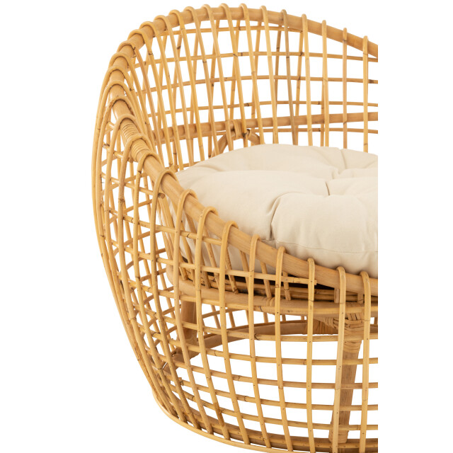 J-Line stoel lise+kussen 1 personen rotan/textiel naturel/wit 79x84x67cm 3002212 large