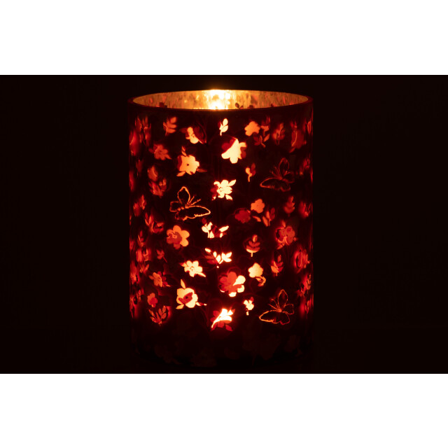 J-Line windlicht bloemen glas oranje large 18x18x24cm 3013739 large