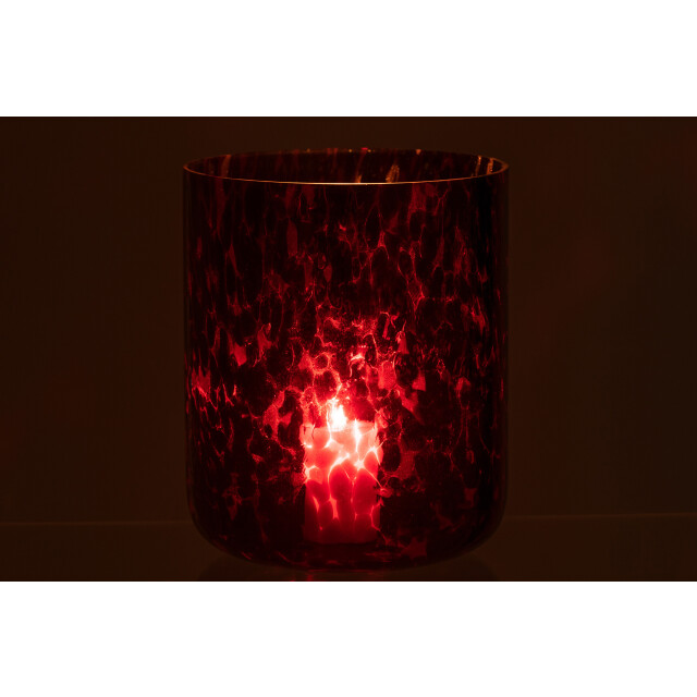 J-Line windlicht gevlekt glas rood/zwart extra large 20x20x25cm 3013731 large