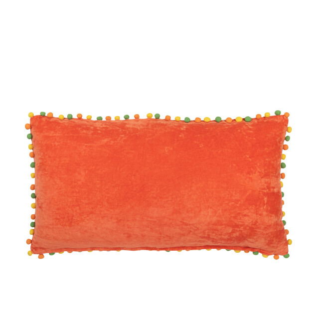 J-Line kussen rechthoek bloemen+pompoms fluweel 65x35x15cm 3002063 large