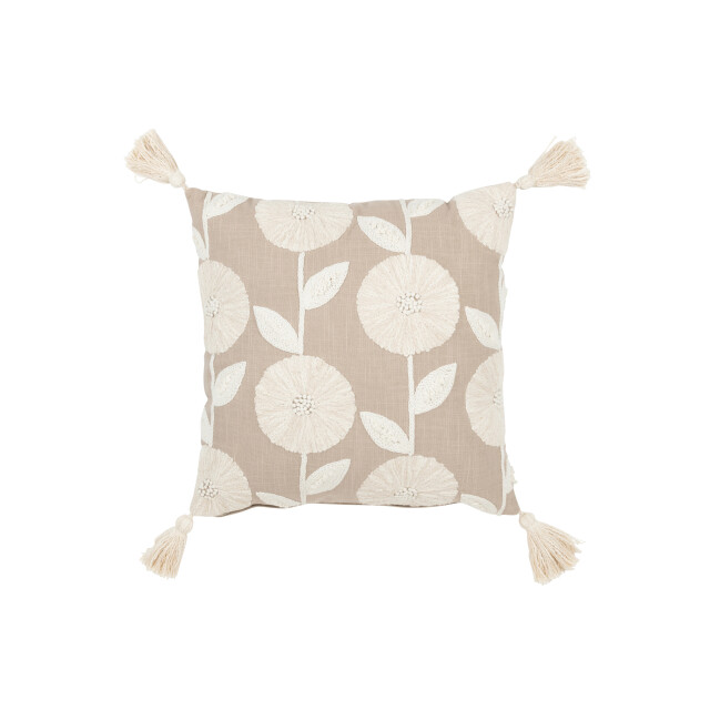 J-Line kussen bloemen/bladeren katoen taupe/beige 45x45x15cm 3065803 large