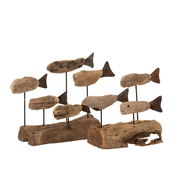 J-Line vissen 5 op voet drijfhout/ijzer 25x10x22cm 3005437 large