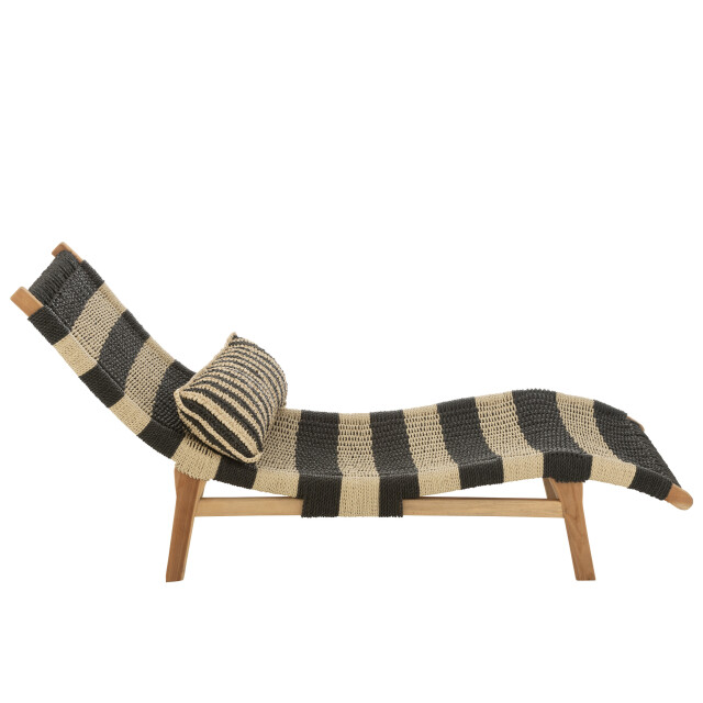 J-Line ligzetel+kussen strepen geweven plastiek/teak /naturel - 3013876 large
