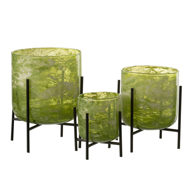 J-Line windlicht staand glas/ijzer marmer large 18x18x20cm 3013704 large