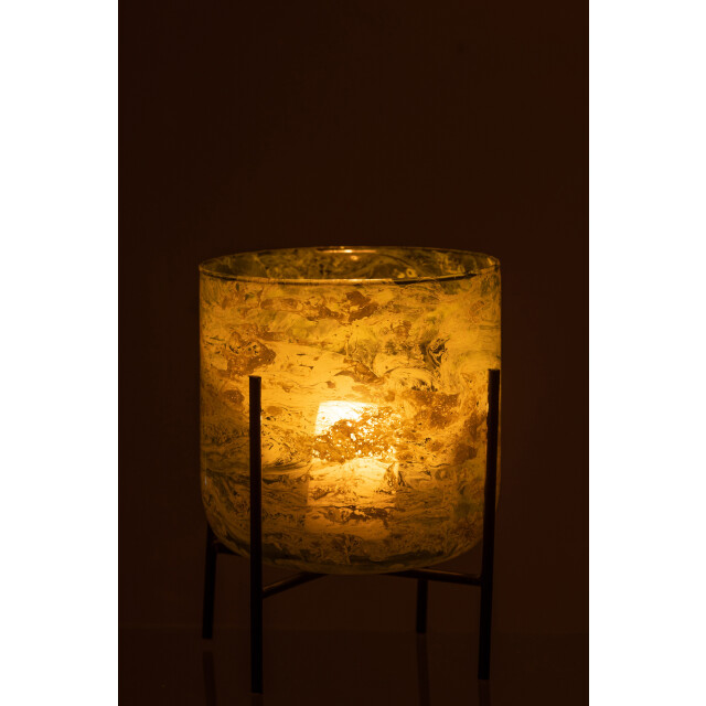 J-Line windlicht staand glas/ijzer marmer large 18x18x20cm 3013704 large