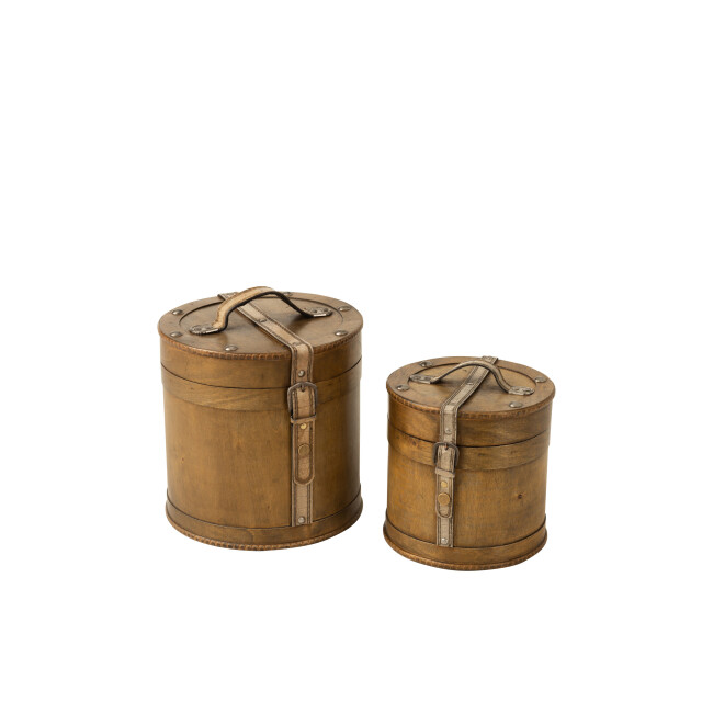 J-Line set van 2 koffers rond hout beige 27x25.5x26cm 3005227 large