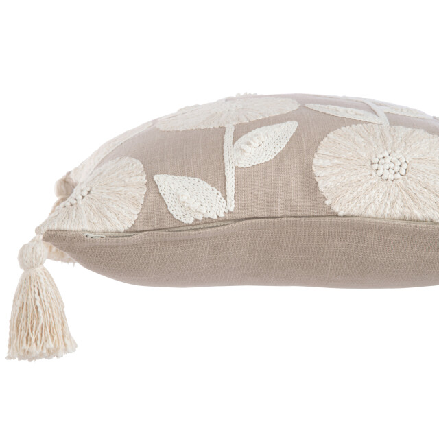 J-Line kussen bloemen/bladeren katoen taupe/beige 45x45x15cm 3065803 large