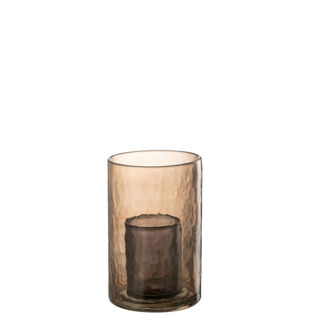 J-Line theelichthouder dubbel glas oker small 12.5x12.5x20.5cm 3009502 large
