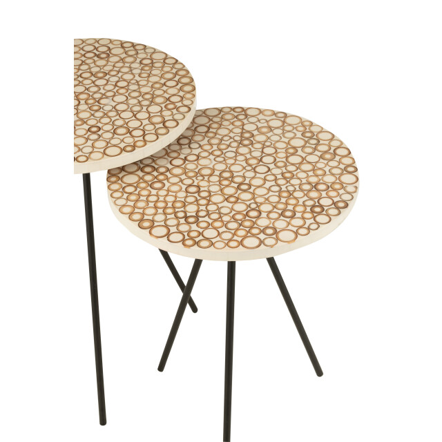 J-Line set van twee bijzettafel ringen resine bruin/wit 38x38x45cm 3001101 large