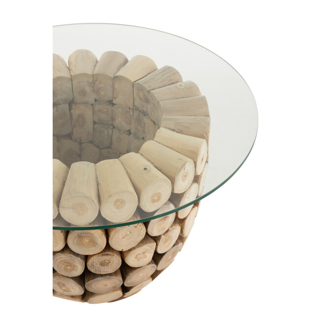 J-Line bijzettafel schijven open teak hout naturel/glas 70x70x45cm 3000640 large