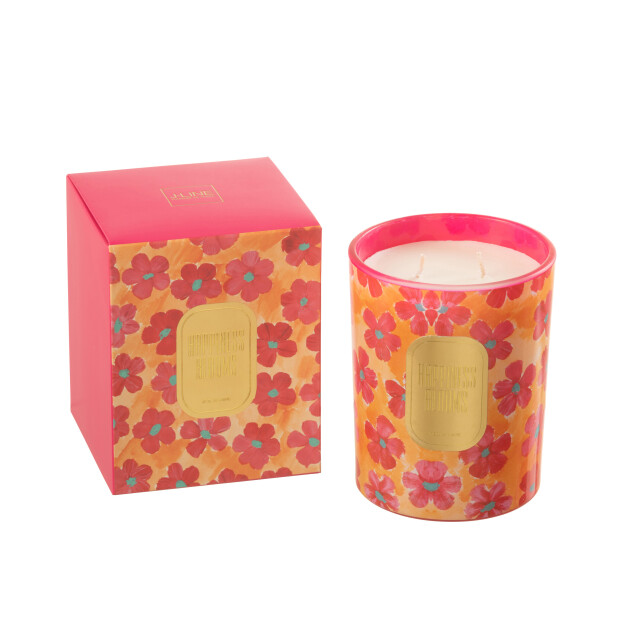 J-Line geurkaars bloemen oranje/rood large 70 uren 10.5x10.5x13.5cm 3015388 large