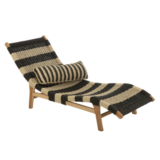 J-Line ligzetel+kussen strepen geweven plastiek/teak /naturel - 3013876 large