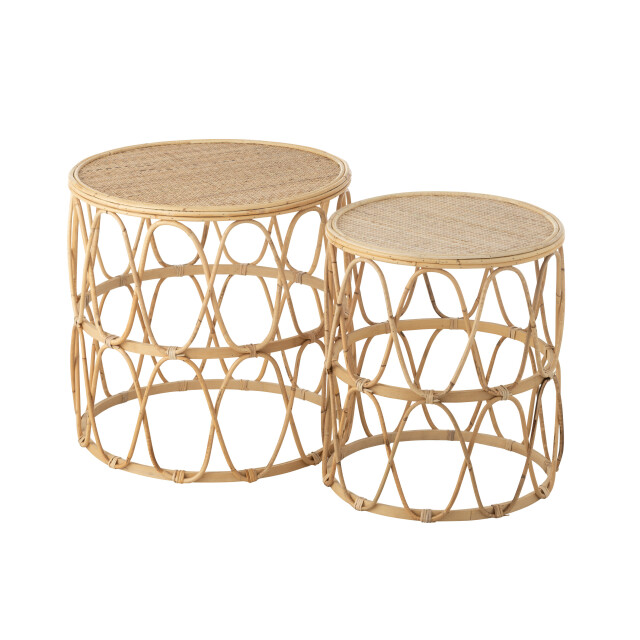 J-Line set van 2 bijzettafel golf patroon rotan naturel 51.5x51.5x50.5cm 3001309 large